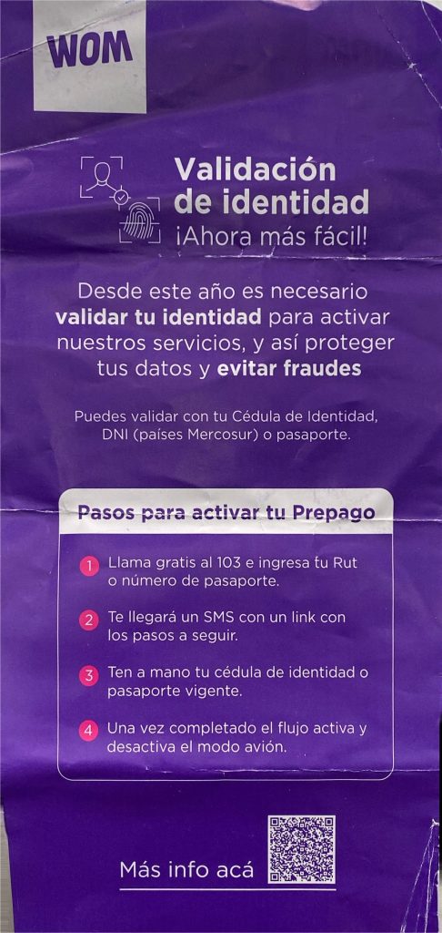 Flyer from WOM showing Prepaid Chip Registration Steps