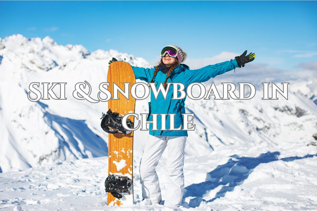Snowboarder in Chile at a Chilean ski resort. Showing ski and snowboard in Chile. 
